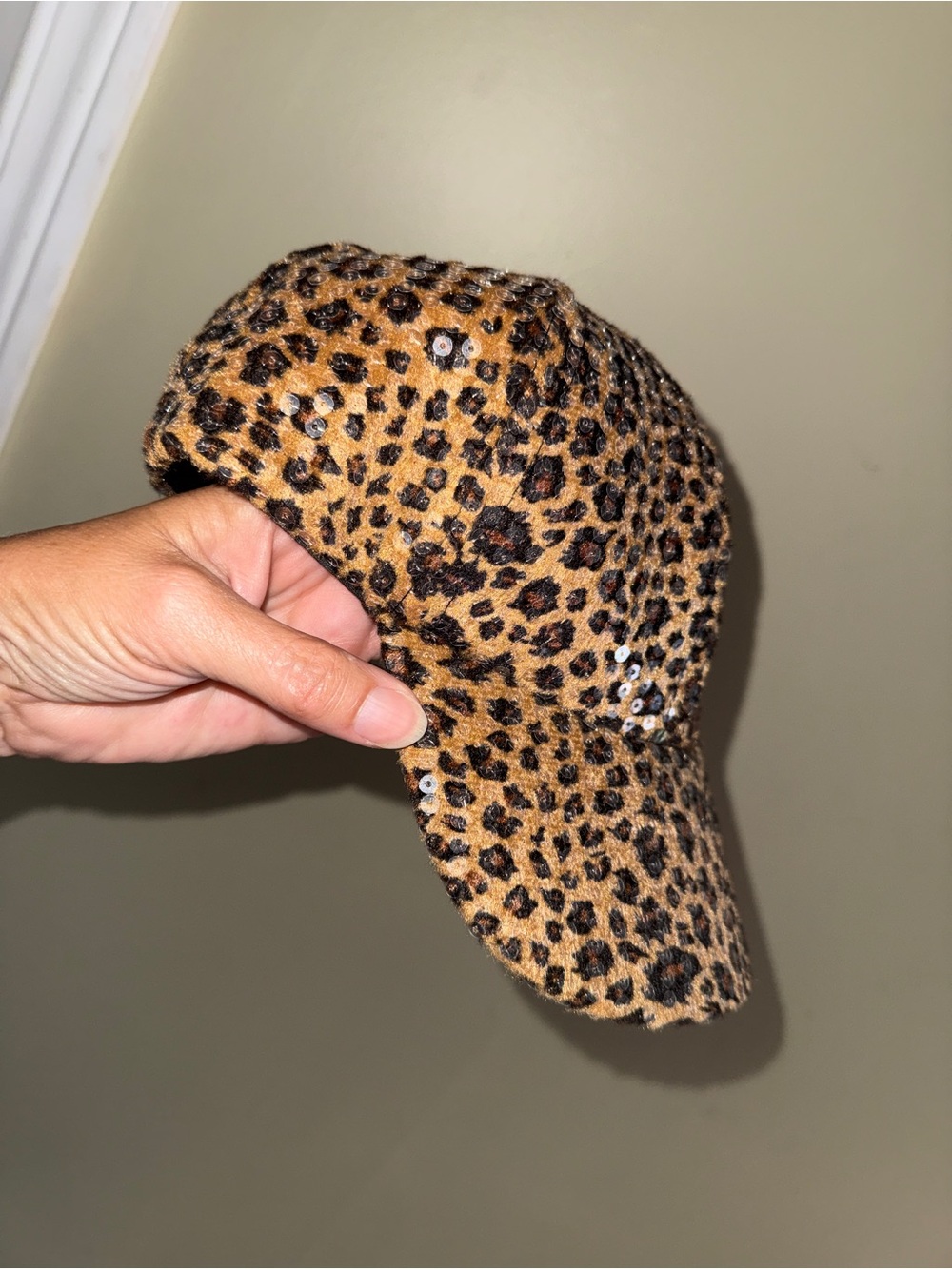 Leopard Print Baseball Cap with Sequin Detail - Brown - Picture 6 of 6
